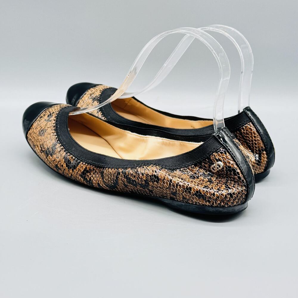 Cole Haan Shoes Womens 8.5 Brown Black Snake Print Ballet Flats Cap Toe Slip On - Picture 6 of 12